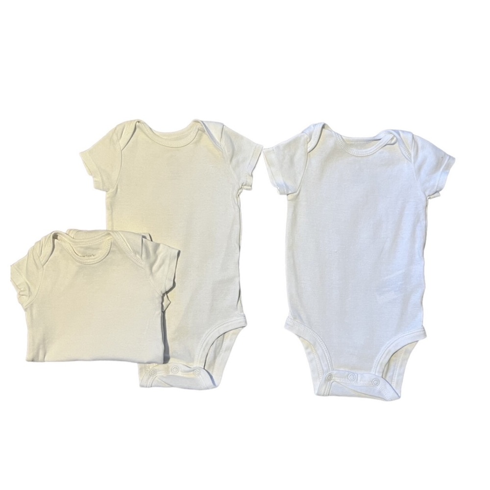 3 Pack White 0-3M Short Sleeve Onesies Bundle